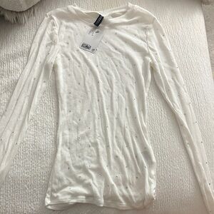 H&M White Long Sleeve Top with Rhinestones